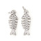 Brass Micro Pave Cubic Zirconia Charms, with Jump Rings, Fishbone, Clear, Platinum, 14.7x4.7x1.6mm, Jump Rings: 4x0.8mm, 2mm inner diameter