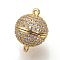 Brass Micro Pave Cubic Zirconia Magnetic Clasps with Loops, Cadmium Free & Lead Free, Round, Golden, 16x12mm, Hole: 1mm