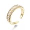 Brass Micro Pave Clear Cubic Zirconia Cuff Rings, Open Rings, with ABS Plastic Imitation Pearl, Nickel Free, Real 16K Gold Plated, Inner Diameter: 17mm