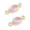 Brass Glass Connector Charms, Oval Links, Cadmium Free & Nickel Free & Lead Free, Real 18K Gold Plated, Pink, 10.5x4x1.5mm, Hole: 1mm