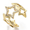 Brass Micro Pave Cubic Zirconia Cuff Rings, Open Rings, Nickel Free, Star, Clear, Real 16K Gold Plated, Size 7, Inner Diameter: 17mm