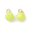 Brass Enamel Charms, Round Charm, with Jump Ring, Lead Free & Cadmium Free, Long-Lasting Plated, Rack Plating, Real 18K Gold Plated, Green Yellow, 11.5x9mm, Hole: 3.6mm