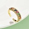 Brass Micro Pave Colorful Cubic Zirconia Adjustable Cuff Rings, Cadmium Free & Nickel Free & Lead Free, Real 18K Gold Plated, 6.5mm, Inner Diameter: Adjustable