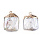 Electroplate Natural Baroque Pearl Keshi Pearl Pendants, Cultured Freshwater Pearl, with Iron Findings, Square Charm, Light Gold, 22~28x18.5~20x5~9mm, Hole: 1.8mm & 0.9mm