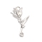 Brass Pave Clear Cubic Zirconia Pendants, Cadmium Free & Nickel Free & Lead Free, Rose Shapes, Platinum, 19.5x10.5x6.5mm, Hole: 1.2mm