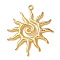 304 Stainless Steel Pendants, Ion Plating(IP), Sun Charms, Real 14K Gold Plated, 39.5x33x2.5mm, Hole: 2.5mm