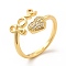 Clear Cubic Zirconia Heart & Word Love Open Cuff Ring, Brass Jewelry for Valentine's Day, Real 18K Gold Plated, Cadmium Free & Nickel Free & Lead Free, US Size 7 3/4(17.9mm)