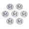 Non-Tarnish 304 Stainless Steel Charms, Laser Cut, Designed Letter Engraved, Flat Round, Stainless Steel Color, Letter.M, 14x1mm, Hole: 1.2mm