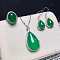 925 Sterling Silver Micro Pave Clear Cubic Zirconia with Natural Chalcedony Pendant Necklaces & Dangle Earrings & Rings Sets, Platinum, Oval, Green, 400mm