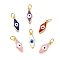 Brass Enamel Charms, with Jump Ring, Rhombus with Evil Eye Charm, Rack Plating, Cadmium Free & Lead Free, Long-Lasting Plated, Golden, Mixed Color, 14.5x6x3mm, Hole: 3mm