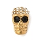 304 Stainless Steel Rhinestone Beads, Skull, PVD Vacuum Plating, Golden, Jet, 15x9x9mm, Hole: 2mm