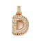 Brass Micro Pave Cubic Zirconia Pendants, Nickel Free, Real 18K Gold Plated, Clear, Letter D, 18.5~24x12.5~25.5x5~5.5mm, Hole: 5x3mm