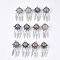 Alloy Cage Big Pendants, Hollow Round, with Mixed Stone Round Beads, Antique Silver, Woven Net/Web with Feather, Mixed Color, 57~58x24x20.5mm, Hole: 8.5x3.5mm, Inner Diameter: 17mm, Bead: 15.5~16mm