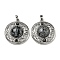 Natural Snowflake Obsidian Pendants, Rack Plating Brass Hollow Flat Round Charms, Cadmium Free & Lead Free, Platinum, 36.5x33x9.5mm, Hole: 7.5x5mm