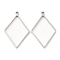 Non-Tarnish 304 Stainless Steel Open Back Bezel Rhombus Pendants, For DIY UV Resin, Epoxy Resin, Pressed Flower Jewelry, Stainless Steel Color, 39x26x3mm, Hole: 2.2mm, Inner Diameter: 32x23.5mm