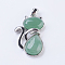 Natural Green Aventurine Kitten Pendants, with Brass Findings, Cat Silhouette Shape, Platinum, 45x27x8mm, Hole: 5x7mm