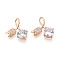 Brass Micro Pave Cubic Zirconia Pendants, Cadmium Free & Nickel Free & Lead Free, Flower, Light Gold, 17~17.5x17~18x4.5~5.1mm, Hole: 3~4x5.5~6mm