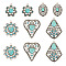 10Pcs 5 Styles Synthetic Turquoise Dyed Pendants, with Alloy Rhinestone Findings, Lead Free & Cadmium Free, Antique Silver, 29.5~47x22.5~38x6~7.5mm, Hole: 2~2.2mm, 2pcs/style