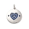 Brass Micro Pave Cubic Zirconia Pendants, Long-Lasting Plated, Lead Free & Cadmium Free, Platinum, Round with Heart, Medium Blue, 18.5x16x1.5mm, Hole: 3mm