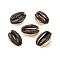 Electroplated Cowrie Shell Beads, No Hole/Undrilled, with Enamel, Black, 17.5~23x11~15x7~9mm