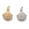 Brass Micro Pave Clear Cubic Zirconia Charms, Long-Lasting Plated, with Jump Ring, Shell Shape, Mixed Color, 12x10x2mm, Jump Ring: 5x1mm, 3mm Inner Diameter