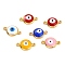 Golden Plated Brass Enamel Links Connectors, Long-Lasting Plated, Flat Round with Evil Eye, Mixed Color, 16x10x3.5mm, Hole: 1.5mm