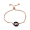 Rack Plating Brass Micro Pave Clear & Dark Blue Cubic Zirconia Box Chain Lotus Flower Link Slider Bracelets, Cadmium Free & Lead Free, Long-Lasting Plated, Rose Gold, 9-1/8 inch(23cm)