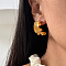 Stainless Steel C-Shaped Stud Earrings, Fold Charm, Golden, 29x15mm