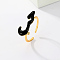 Cloud Shape Real 18K Gold Plated Brass Micro Pave Cubic Zirconia Open Cuff Rings, with Enamel, Black, Inner Diameter: 16~18mm