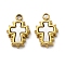 304 Stainless Steel Pave Natural White Shell Cross Charms, PVD Vacuum Plating, Real 18K Gold Plated, 10x6x1.5mm, Hole: 1mm