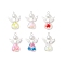 6Pcs 6 Colors Glass Enamel Pendants, Angel, with Silver Alloy Wing & Iron Loop & Glass Pearl, Mixed Color, 29x21.5x8mm, Hole: 2.5mm, 1pc/color