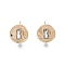 Brass Clear Cubic Zirconia Stud Earring Findings, with Vertical Loops, Flat Round with Rectangle, Real 18K Gold Plated, 11.2x10.8mm, Hole: 1.4mm, Pin: 0.8mm