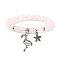 Natural Rose Quartz Round Beaded Stretch Bracelets, with Tibetan Style Alloy Flamingo Charms, Inner Diameter: 2 inch(5.2cm)