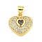 Heart Rack Plating Brass Micro Pave Cubic Zirconia Charms, with Glass, Cadmium Free & Lead Free, Real 18K Gold Plated, Colorful, 15x15x3.5mm, Hole: 4x3.2mm