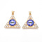 Brass Micro Pave Clear Cubic Zirconia Pendants for Women, Triangle with Eye, with Resin, Real 18K Gold Plated, Medium Slate Blue, 26.5~27x27.5x7mm, Hole: 3.5x5mm