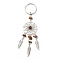 Natural Tiger Eye Keychain, with Iron, 304 Stainless Steel & Alloy Findings, Woven Net/Web with Feather, 11.4~11.8cm