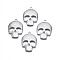 Non-Tarnish 201 Stainless Steel Pendants, Skull, Stainless Steel Color, 30x21.5x3mm, Hole: 2mm