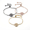 Adjustable Brass Micro Pave Cubic Zirconia Bolo Bracelets, Slider Bracelets, Flat Round with Om Symbol, Mixed Color, 10-1/4 inch(260mm), 1.2mm