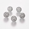 Brass Cubic Zirconia Beads, Round, Platinum, 11.5mm, Hole: 1.5mm