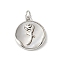 Brass Pave Natural White Shell Pendants, Flat Round Rose Charms with Jump Rings, Long-Lasting Plated, Lead Free & Cadmium Free, Rack Plating, Platinum, 17.5x15x2.5mm, Hole: 3mm