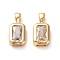 Brass Micro Pave Cubic Zirconia Charms, Cadmium Free & Nickel Free & Lead Free, Rectangle Charms, Real 18K Gold Plated, 12.5x5.5x3mm, Hole: 3.5x1.8mm