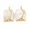 Brass Pave Sea Shell Rose Flower Charms, Real 18K Gold Plated, 13x8x2.5mm, Hole: 1.8mm