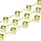 Brass Rhombus Link Chains, with Glass, Soldered, with Spool, Long-Lasting Plated, Golden, Lime Green, 15x9x2.5~3mm, about 32.81 Feet(10m)/Roll