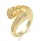 Rack Plating Brass Micro Pave Cubic Zirconia Open Cuff Rings, Cadmium Free & Nickel Free & Lead Free, Real 18K Gold Plated, US Size 6(16.5mm)
