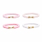 4Pcs 4 Color Handmade Polymer Clay Heishi Surfer Stretch Bracelets Set, Alloy Heart Beaded Preppy Bracelet Women, Pearl Pink, Inner Diameter: 2-1/8 inch(5.5cm), 1pc/color