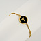 Flat Round with Letter Pattern 304 Stainless Steel Link Bracelets, Figaro Chains Bracelets for Women, with Shell, Gold, Letter Y, 7-1/2 inch(19cm)