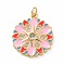 Brass Micro Pave Clear Cubic Zirconia Pendants, Cadmium Free & Nickel Free & Lead Free, Real 18K Gold Plated, with Enamel and Jump Ring, Flower Charms, Pink, 24x21x3mm, Jump Ring: 5x0.8mm, Inner Diameter: 3.2mm