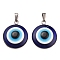 Handmade Evil Eye Lampwork Pendants, with 304 Stainless Steel Serrated Edge Bezel Cups, Half Round, Stainless Steel Color, 31x26x7mm, Hole: 7x3mm