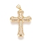 Brass Micro Pave Cubic Zirconia Pendants, Cross, Clear, Real 18K Gold Plated, 34.5x23.5x3.5mm, Hole: 5.5x3.5mm
