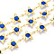 Brass Star Link Chains, with Glass, Soldered, with Spool, Long-Lasting Plated, Star, Golden, Marine Blue, 14x11x3mm, about 32.81 Feet(10m)/Roll